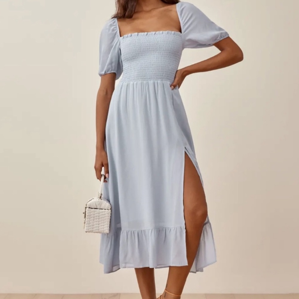 Reformation meadow dress in Mineral